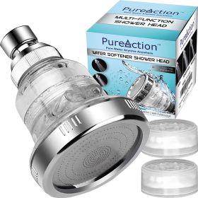 PureAction Water Softener Shower Head Filter for Hard Water Chlorine & Fluoride Filter Filtered Shower Head High Pressure Rain Showerhead 2 Repla