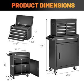 Tool Chest, 5-Drawer Rolling Tool Storage Cabinet with Detachable Top Tool Box, Liner, Universal Lockable Wheels, Adjustable Shelf, Locking Mecha