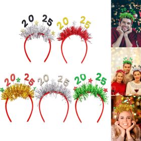 5PCS 2025 New Year Headband New Year's Eve Hat Star Hairbands Christmas Plastic Hair Bands with Sequins for New Year Eve Headpiece Birthday Carni
