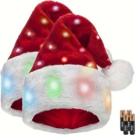 Christmas Novelty Funny Santa Hat With 20 Blinking Colors, Changing Light Up LED Lights, Soft Plush Faux Fur Hat (Items: Warm Light Christmas Hat)