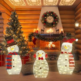 3Pcs 2D Christmas Snowman Yard Decoration Snowman Family Outdoor Decoration With 60Pcs LED Warm Yellow Lights IP44 Waterproof For Christmas Indoo (Type: USB Plug Type)