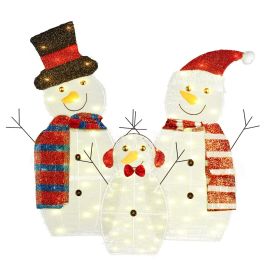 3Pcs 2D Christmas Snowman Yard Decoration Snowman Family Outdoor Decoration With 60Pcs LED Warm Yellow Lights IP44 Waterproof For Christmas Indoo (Type: Battery Box Type)