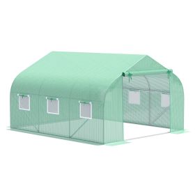 Outsunny 12' x 10' x 7' Outdoor Walk-in Greenhouse, Tunnel Green House with Roll-up Windows, Zippered Door, PE Cover, Heavy Duty Steel Frame, Gre (Color: as Pic)